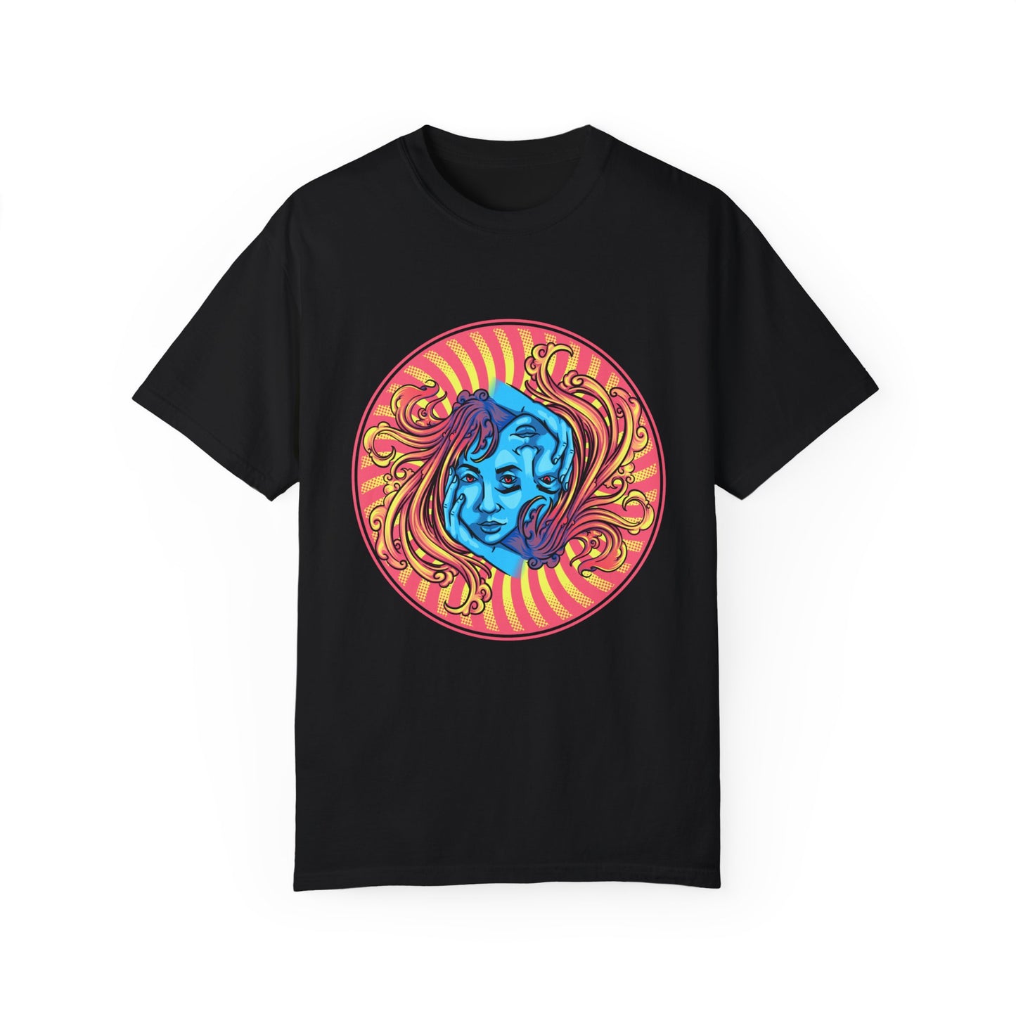 Pink Yellow Stripes ImagineKid Logo- Unisex Garment Dyed T-shirt