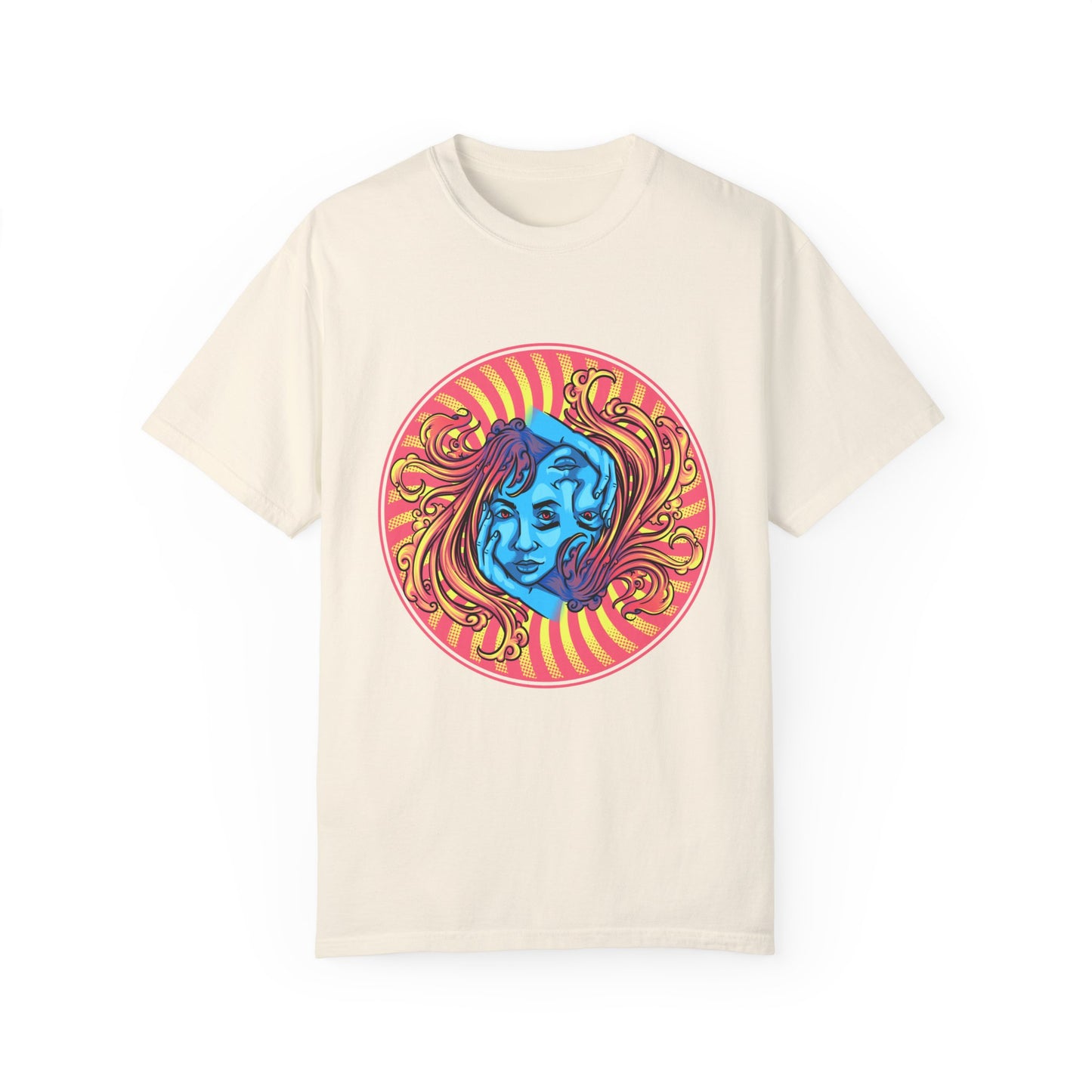 Pink Yellow Stripes ImagineKid Logo- Unisex Garment Dyed T-shirt