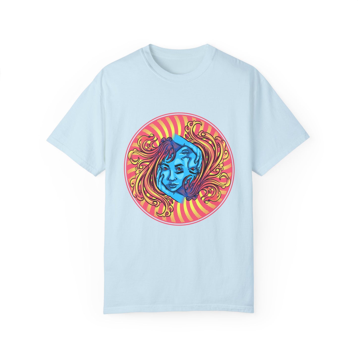 Pink Yellow Stripes ImagineKid Logo- Unisex Garment Dyed T-shirt